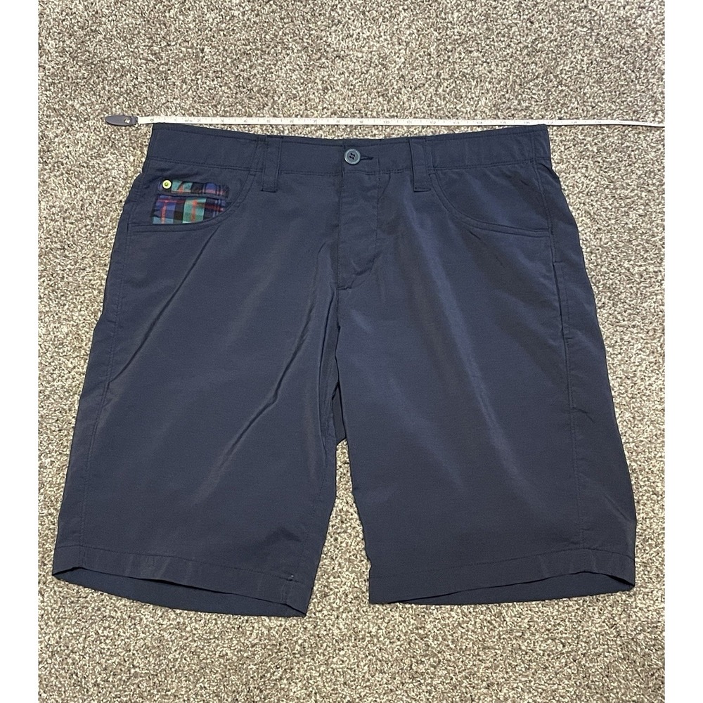 William Murray Golf Shorts Mens 32/34 Straight Fit 10" Inseam Navy Plaid Stretch